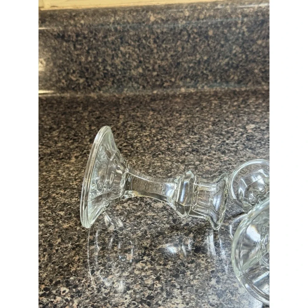 Glass Candlestick Holders Clear Hexagonal Base Pair Vintage Crissa Decor